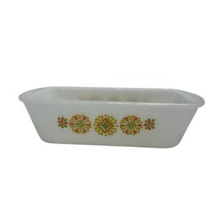 Vintage‎ Pyrex Loaf Pan Baking Dish Sunflower Milk Glass Ovenware